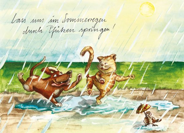 Lass uns im Sommerregen durch Pfützen springen - Postkarte klein