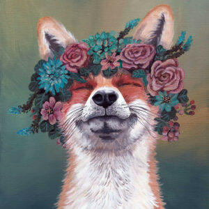 Fuchs mit Blumen - Kunstdruck