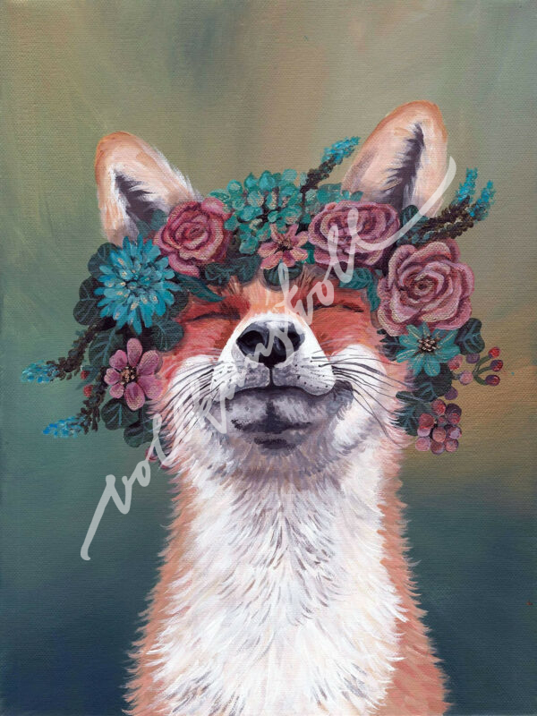 Fuchs mit Blumen - Kunstdruck