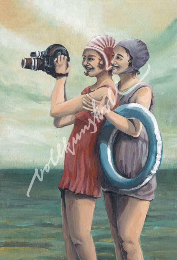 Original - Retro "Frauen mit Kamera" - Original in Acryl auf Holz - handsigniert und versiegelt.