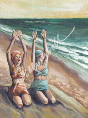 Original - Retro "Sonnenanbeter" - Original Acrylbild auf Holz - handsigniert und versiegelt.