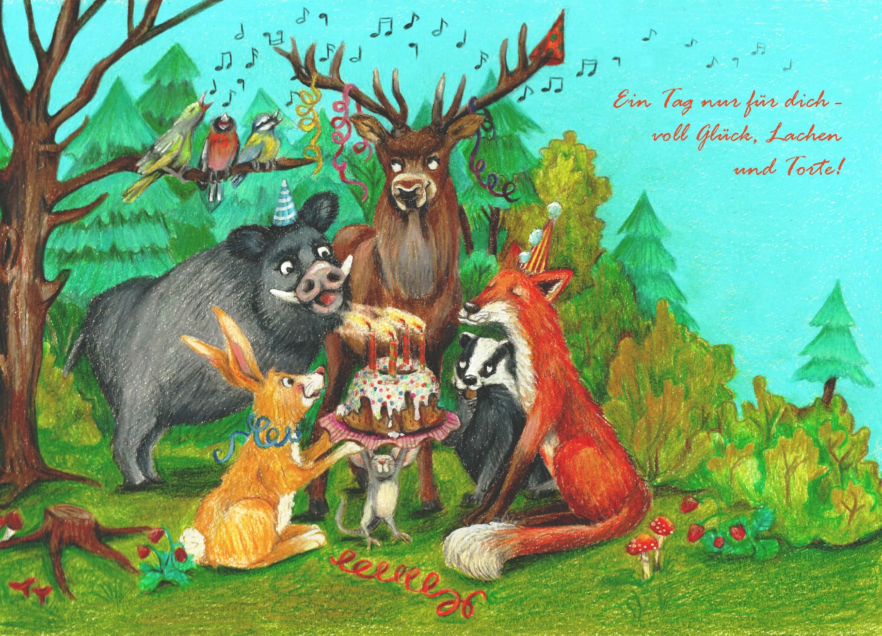 Geburtstag im Wald - Postkarte klein